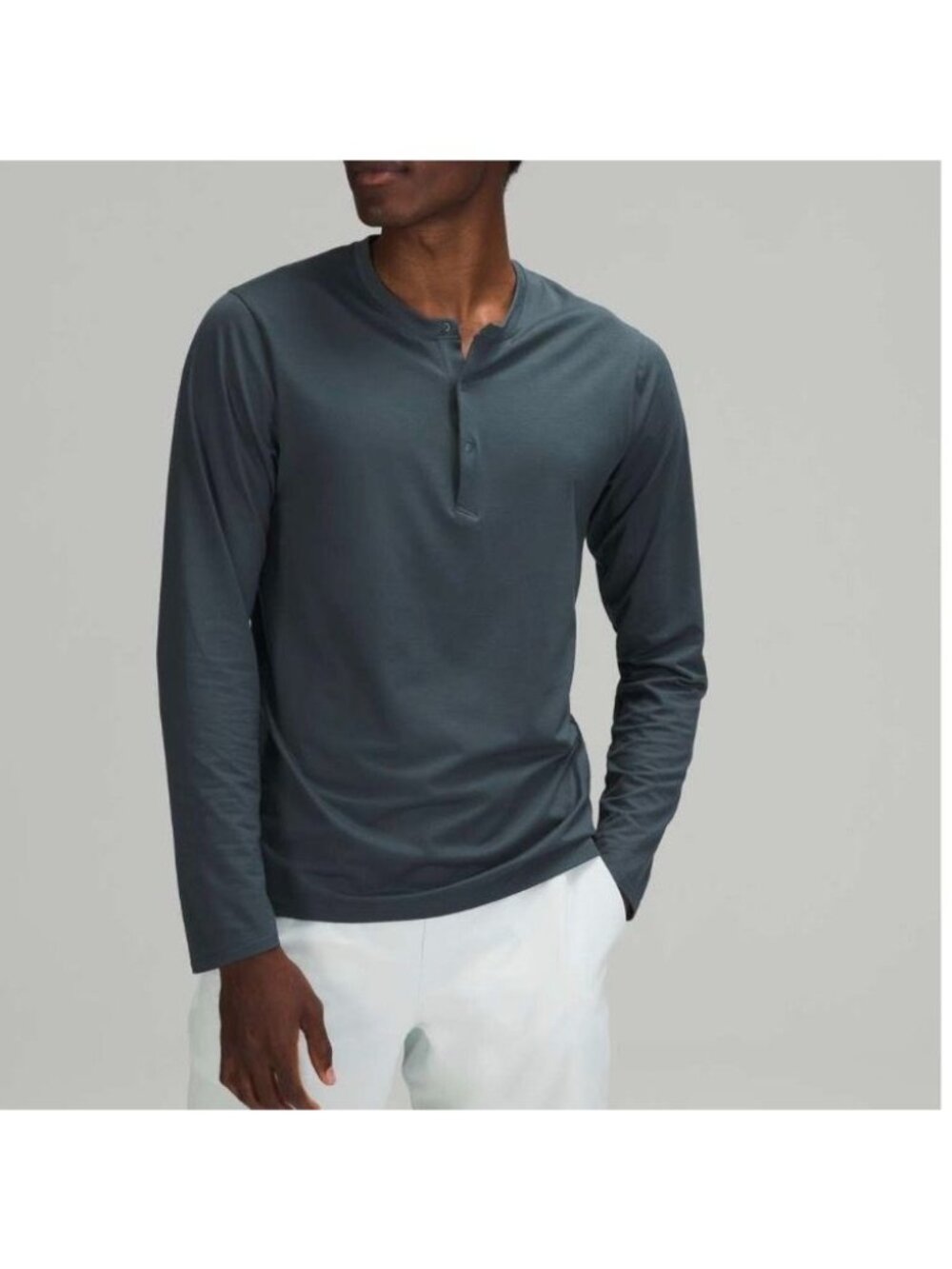 Lululemon Fundamental Long Sleeve Henley Men Large Iron Blue Tee Top Athleisure
